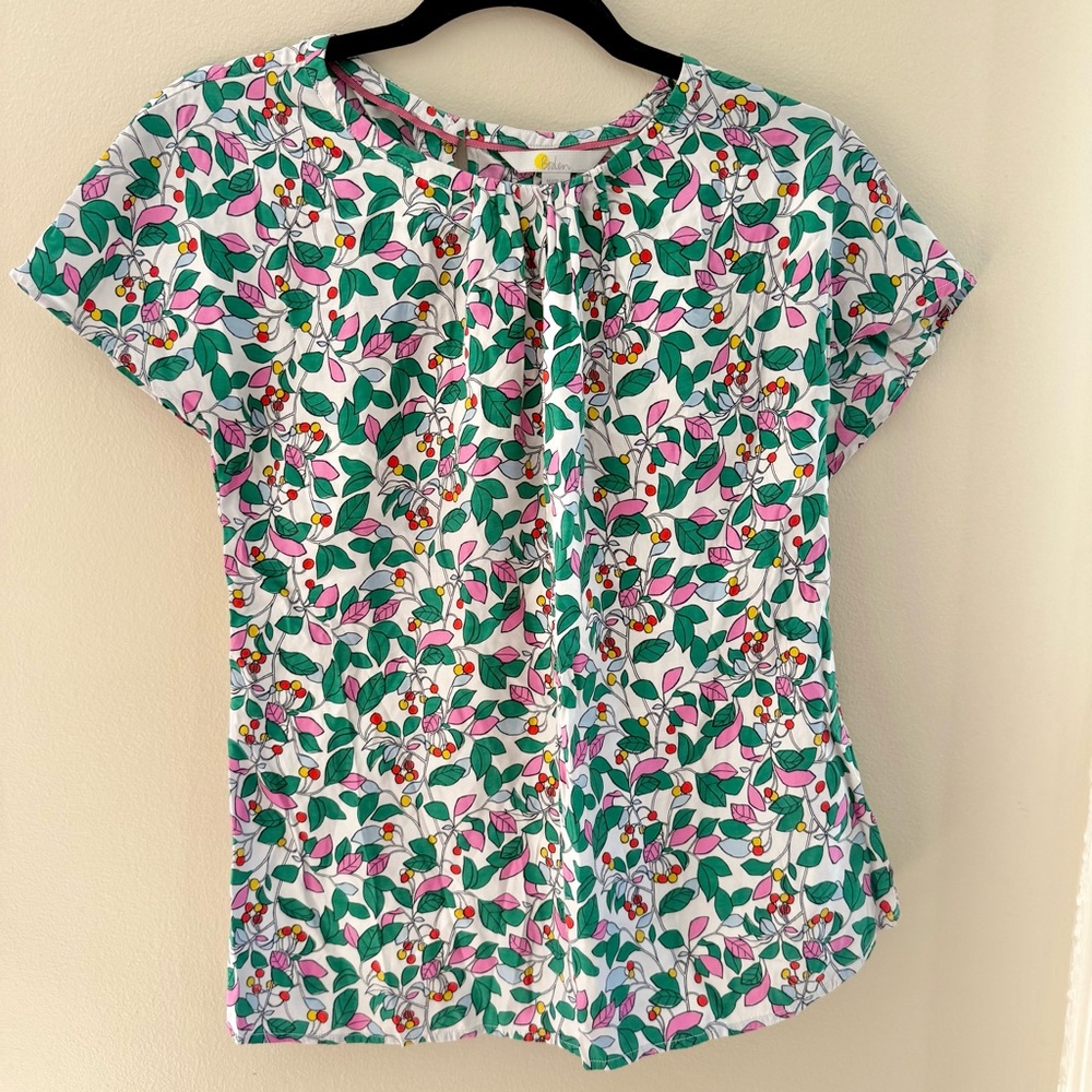 Boden Ditsy Floral Viscose Blouse Top Multi Colored Shirt US Size 6 Silk Blend